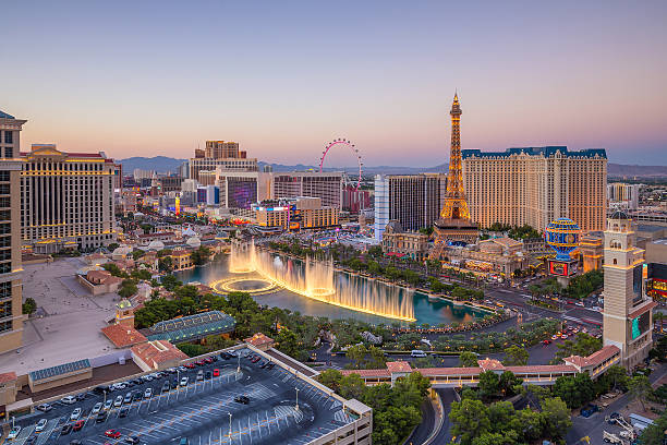 Aerial view of Las Vegas strip in Nevada as seen at night